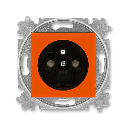 5519H-A02357 66 Zásuvka jednonásobná s ochranným kolíkem, s clonkami, oranžová / kouřová černá